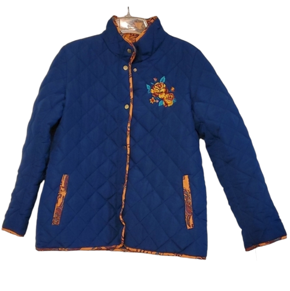 Pioneer Woman Stone Blue Quilted Barn Jacket Snap Button Jacket, Size Large